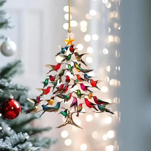 2D Flat 1pc Colorful Hummingbird Christmas Holiday Winter Ornament 3.15" x 3" - Picture 1 of 2